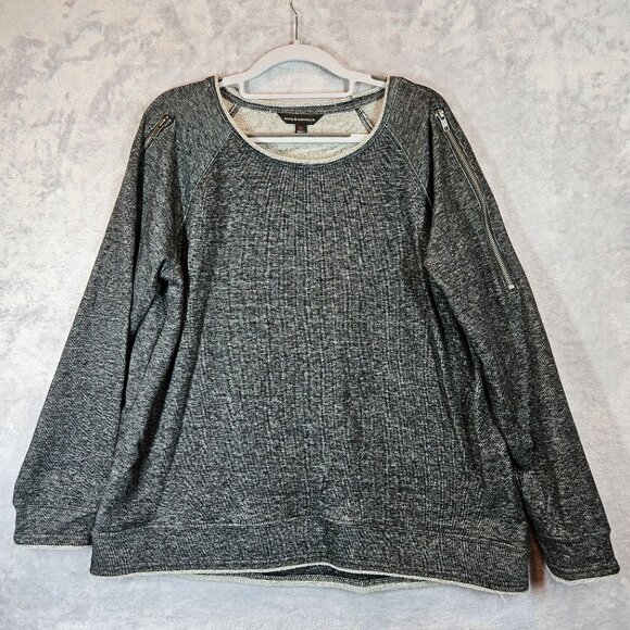 Rock & Republic Gray Sweatshirt With Zipper Sleeve Detail Womens XL Cotton Blend - Picture 1 of 12